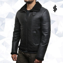 Load image into Gallery viewer, Men's Black Sheepskin Flying Jacket - Shearling leather