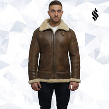 Load image into Gallery viewer, Men's Brown Sheepskin Flying Jacket - Shearling leather