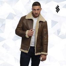 Load image into Gallery viewer, Men's Brown Sheepskin Flying Jacket - Shearling leather