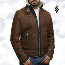 Load image into Gallery viewer, Men's Brown Genuine Shearling Sheepskin Leather Jacket Vintage - Shearling leather