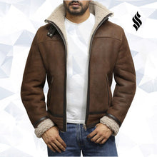 Load image into Gallery viewer, Men's Brown Genuine Shearling Sheepskin Leather Jacket Vintage - Shearling leather