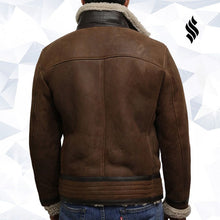 Load image into Gallery viewer, Men's Brown Genuine Shearling Sheepskin Leather Jacket Vintage - Shearling leather