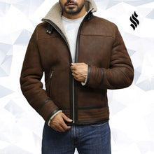 Load image into Gallery viewer, Men's Brown Genuine Shearling Sheepskin Leather Jacket Vintage - Shearling leather