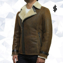 Load image into Gallery viewer, Men's Luxury Shearling Sheepskin Aviator Rust Brown Leather Flying Jacket Coat - Shearling leather