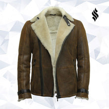 Load image into Gallery viewer, Men's Luxury Shearling Sheepskin Aviator Rust Brown Leather Flying Jacket Coat - Shearling leather