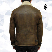 Load image into Gallery viewer, Men's Luxury Shearling Sheepskin Aviator Rust Brown Leather Flying Jacket Coat - Shearling leather