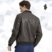 Load image into Gallery viewer, Men Dark Brown Bomber Leather Jacket - Shearling leather
