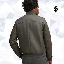 Load image into Gallery viewer, Men Leather Stadium Bomber Jacket - Shearling leather