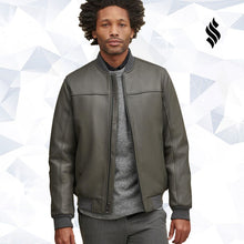 Load image into Gallery viewer, Men Leather Stadium Bomber Jacket - Shearling leather