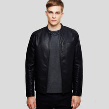 Load image into Gallery viewer, Eric Black Leather Racer Jacket - Shearling leather