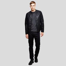 Load image into Gallery viewer, Eric Black Leather Racer Jacket - Shearling leather