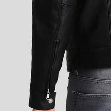 Load image into Gallery viewer, Frank Black Leather Racer Jacket - Shearling leather