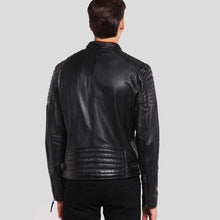 Load image into Gallery viewer, Greg Black Leather Racer Jacket - Shearling leather