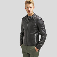 Load image into Gallery viewer, Hung Black Leather Racer Jacket - Shearling leather