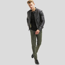 Load image into Gallery viewer, Hung Black Leather Racer Jacket - Shearling leather