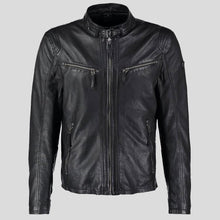 Load image into Gallery viewer, Jose Black Leather Racer Jacket - Shearling leather