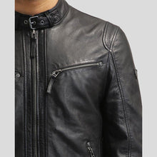 Load image into Gallery viewer, Jose Black Leather Racer Jacket - Shearling leather