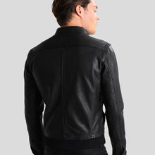 Load image into Gallery viewer, Juan Black Leather Racer Jacket - Shearling leather