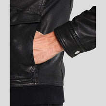 Load image into Gallery viewer, Juan Black Leather Racer Jacket - Shearling leather