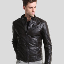 Load image into Gallery viewer, Mark Black Lambskin Leather Racer Jacket - Shearling leather