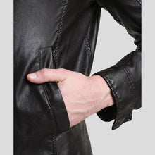 Load image into Gallery viewer, Mark Black Lambskin Leather Racer Jacket - Shearling leather
