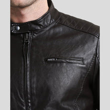 Load image into Gallery viewer, Mark Black Lambskin Leather Racer Jacket - Shearling leather