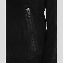 Load image into Gallery viewer, Rey Black Suede Leather Racer Jacket - Shearling leather