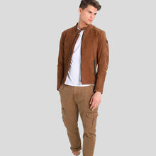 Load image into Gallery viewer, Jason Brown Suede Leather Racer Jacket - Shearling leather