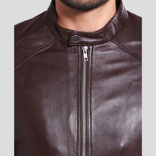 Load image into Gallery viewer, Joey Brown Leather Racer Jacket - Shearling leather
