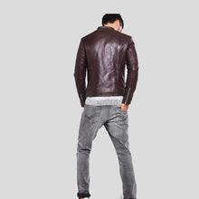 Load image into Gallery viewer, Joey Brown Leather Racer Jacket - Shearling leather