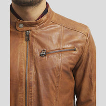 Load image into Gallery viewer, Ricardi Brown Leather Racer Jacket - Shearling leather