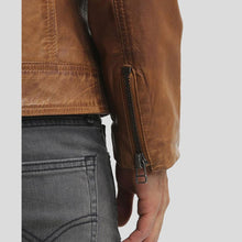 Load image into Gallery viewer, Ricardi Brown Leather Racer Jacket - Shearling leather