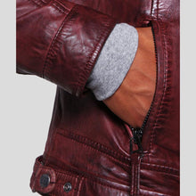 Load image into Gallery viewer, Timo Burgundy Leather Racer Jacket - Shearling leather