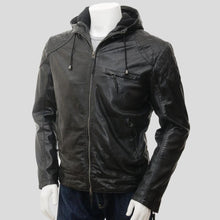 Load image into Gallery viewer, Franc Black Hooded Leather Jacket - Shearling leather