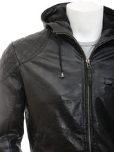Load image into Gallery viewer, Franc Black Hooded Leather Jacket - Shearling leather
