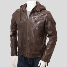 Load image into Gallery viewer, George Brown Removable Hooded Leather Jacket - Shearling leather