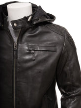 Load image into Gallery viewer, Jami Black Hooded Leather Jacket - Shearling leather