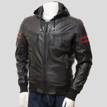 Load image into Gallery viewer, Jed Black Leather Jacket With Hood - Shearling leather