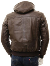 Load image into Gallery viewer, Mado Brown Removable Hooded Leather Jacket - Shearling leather