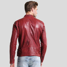 Load image into Gallery viewer, Steven Red Cafe Racer Leather Jacket - Shearling leather