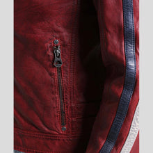 Load image into Gallery viewer, Steven Red Cafe Racer Leather Jacket - Shearling leather