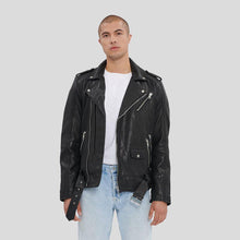 Load image into Gallery viewer, Adiv Black Motorcycle Leather Jacket - Shearling leather
