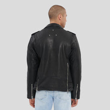 Load image into Gallery viewer, Adiv Black Motorcycle Leather Jacket - Shearling leather