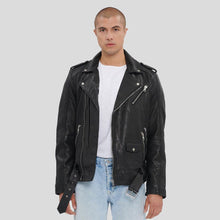 Load image into Gallery viewer, Adiv Black Motorcycle Leather Jacket - Shearling leather