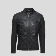 Load image into Gallery viewer, Dion Black Motorcycle Leather Jacket - Shearling leather