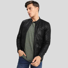 Load image into Gallery viewer, Drew Black Motorcycle Leather Jacket - Shearling leather
