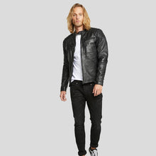 Load image into Gallery viewer, Gary Black Motorcycle Leather Jacket - Shearling leather