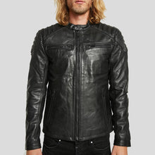 Load image into Gallery viewer, Gary Black Motorcycle Leather Jacket - Shearling leather