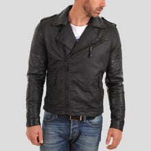 Load image into Gallery viewer, Christopher Black Motorcycle Leather Jacket - Shearling leather