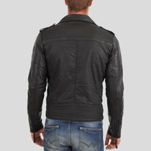 Load image into Gallery viewer, Christopher Black Motorcycle Leather Jacket - Shearling leather
